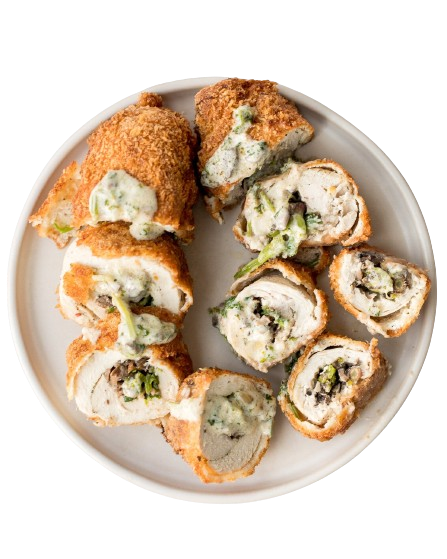 CHICKEN ROULAD W GARLIC BREAD